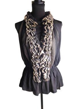 Robert Rodriguez Black Top with Cream Ruffle Trim